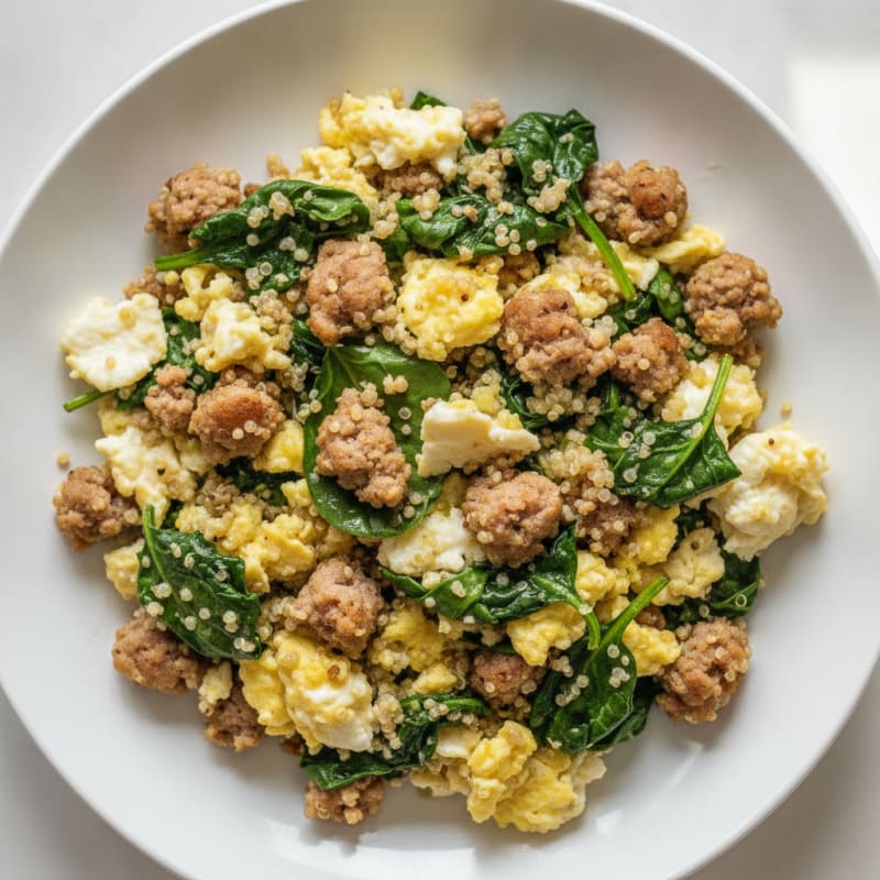 Egg White and Turkey Sausage Scramble with Spinach and Quinoa