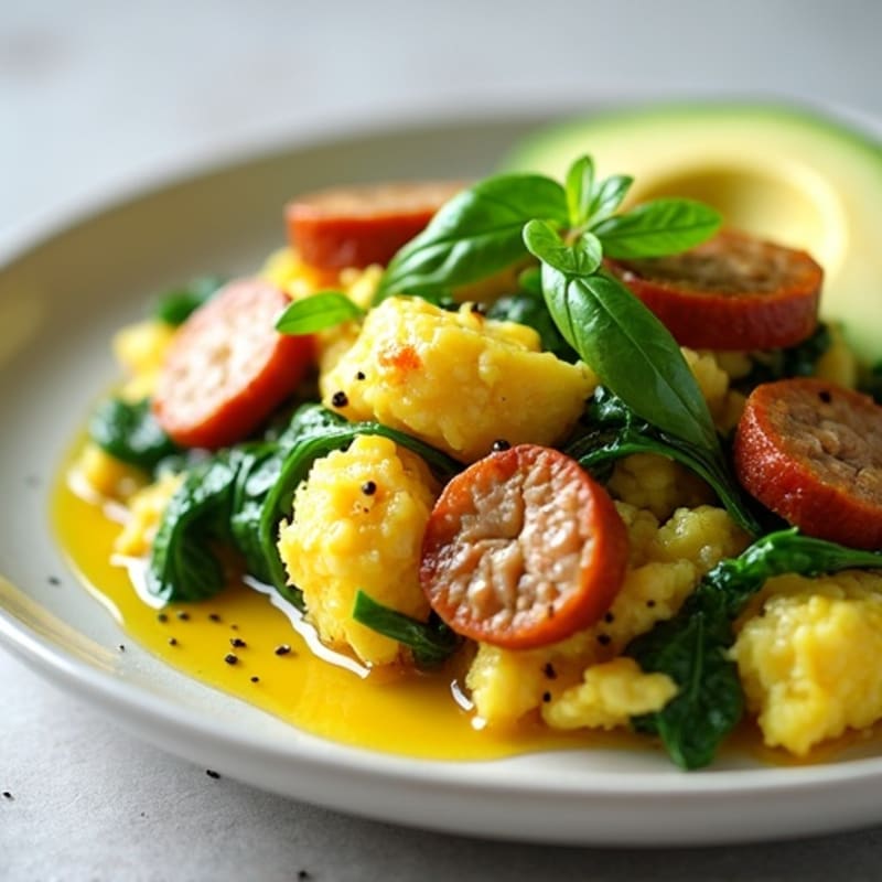 Egg White and Spinach Scramble with Turkey Sausage