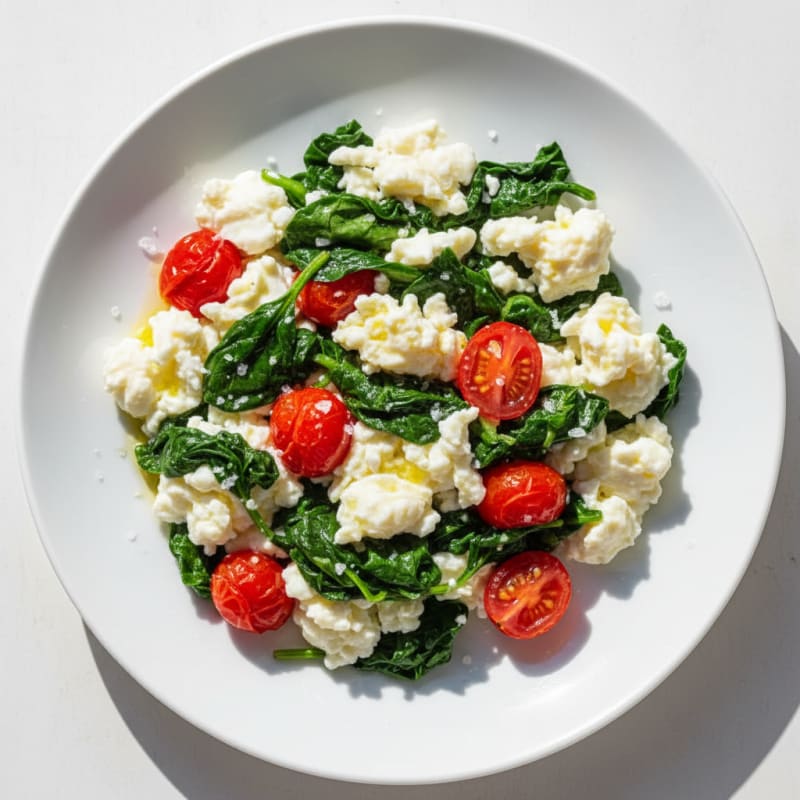 Egg White Spinach Scramble with Cherry Tomatoes