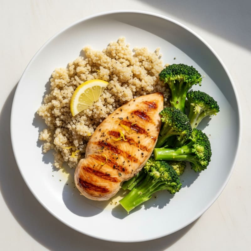 Grilled Chicken Breast with Quinoa and Steamed Broccoli
