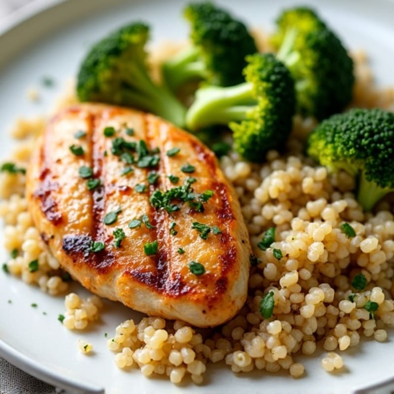 Grilled Chicken Breast with Quinoa and Roasted Broccoli