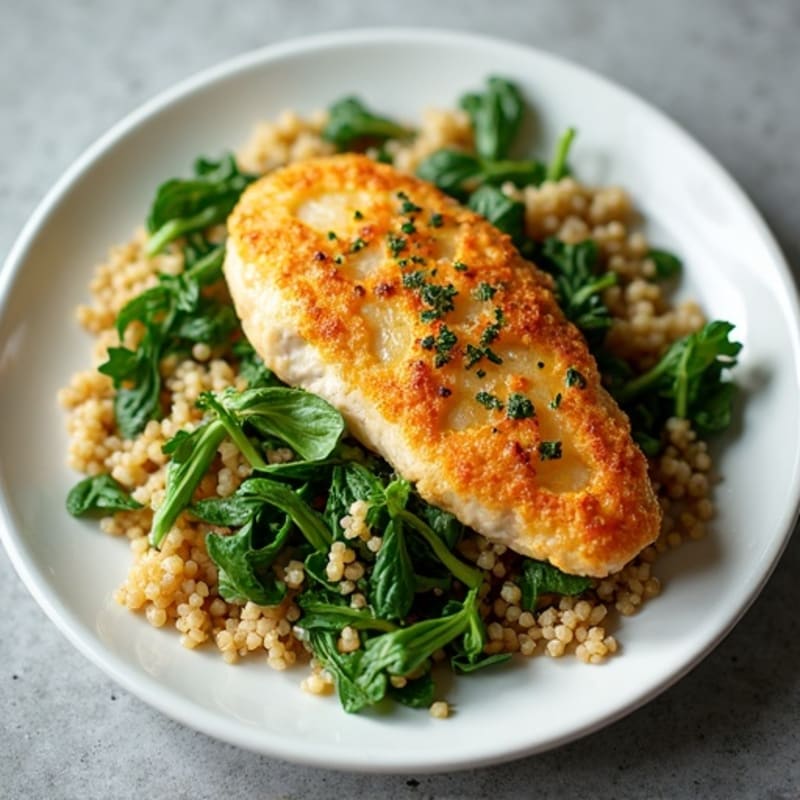 Crispy Lemon-Herb Chicken with Fresh Greens and Quinoa