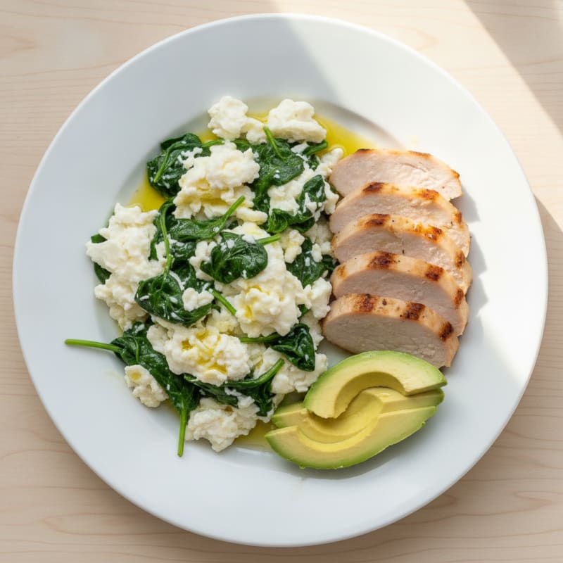 Egg White and Spinach Scramble with Grilled Turkey Breast