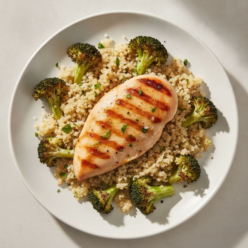 Grilled Chicken Breast with Quinoa and Roasted Broccoli