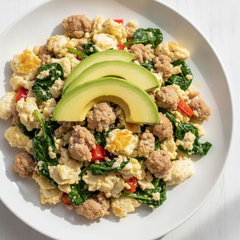 Egg White and Turkey Sausage Scramble with Spinach