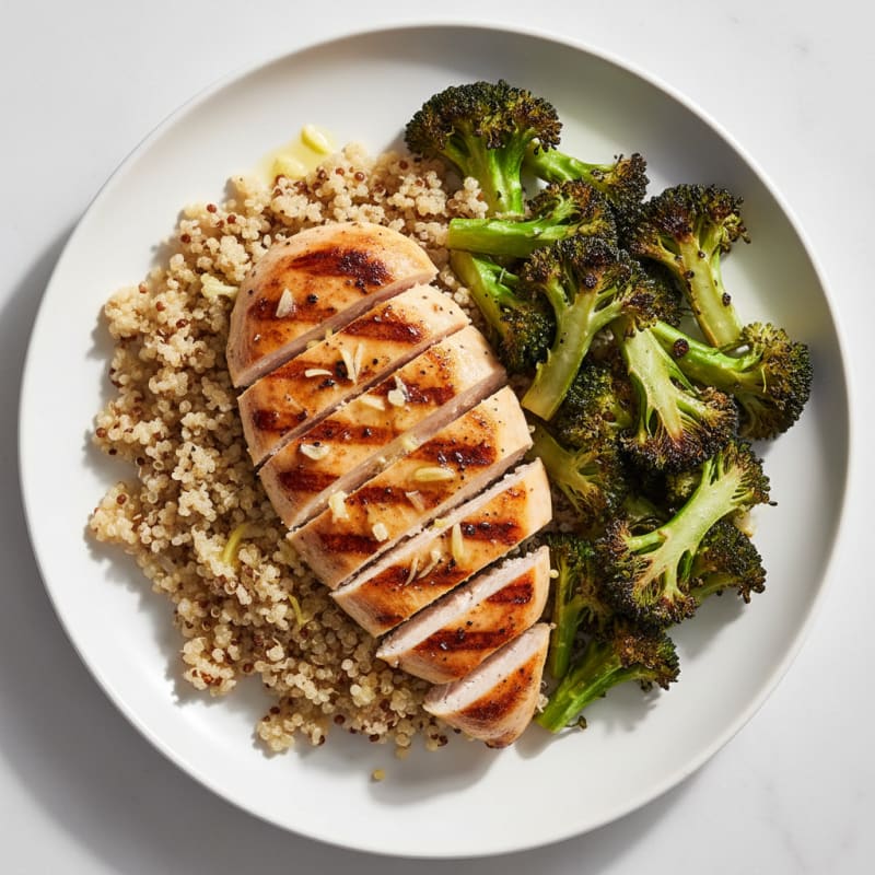 Grilled Chicken Breast with Quinoa and Roasted Broccoli