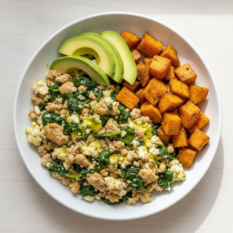 Egg White Scramble with Turkey and Spinach