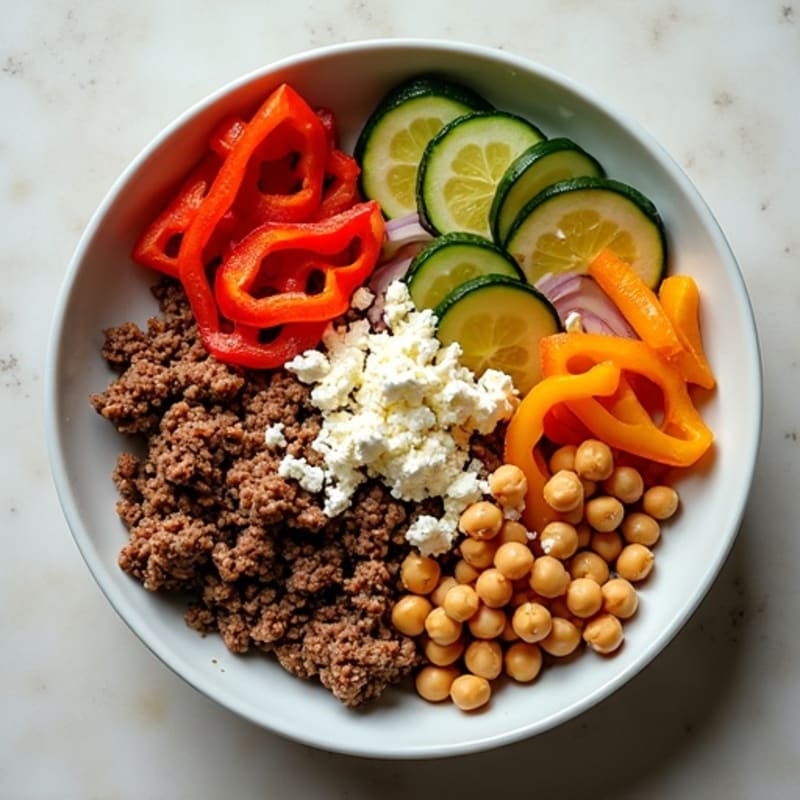 Spiced Mediterranean Bowl with Ground Beef and Roasted Vegetables