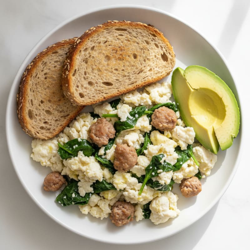 Egg White and Turkey Sausage Scramble with Spinach