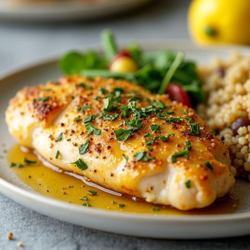 Herb-Crusted Pan Seared Chicken with Lemon Garlic Sauce