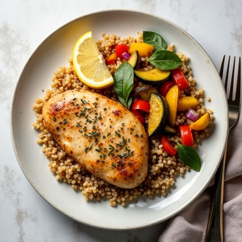 Lemon-Herb Roasted Chicken and Roasted Vegetable Quinoa