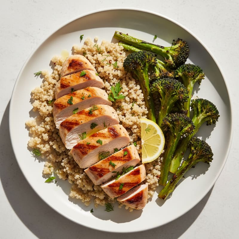 Grilled Chicken Breast with Quinoa and Roasted Broccoli