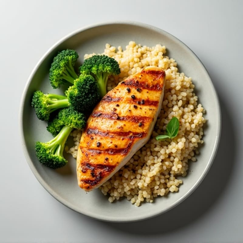 Grilled Chicken Breast with Quinoa and Steamed Broccoli