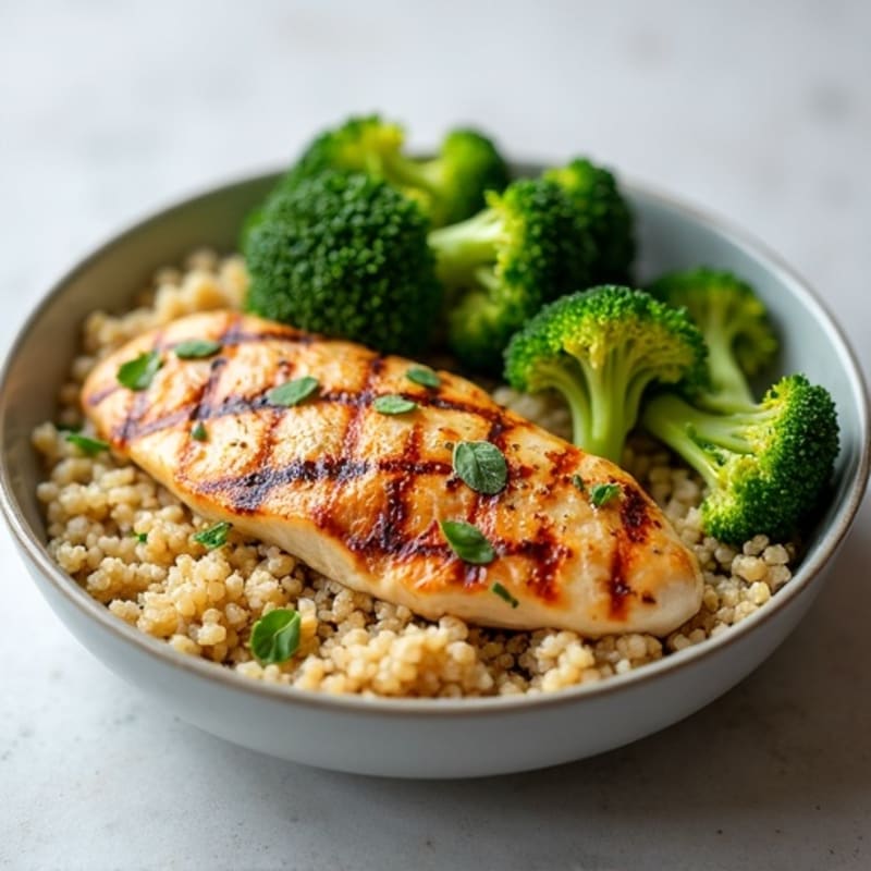 Grilled Chicken Breast with Quinoa and Steamed Broccoli