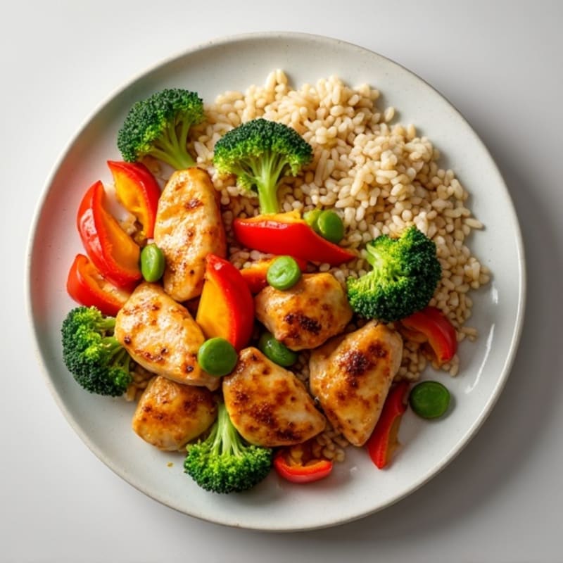Chicken Stir-Fry with Brown Rice and Crisp Vegetables
