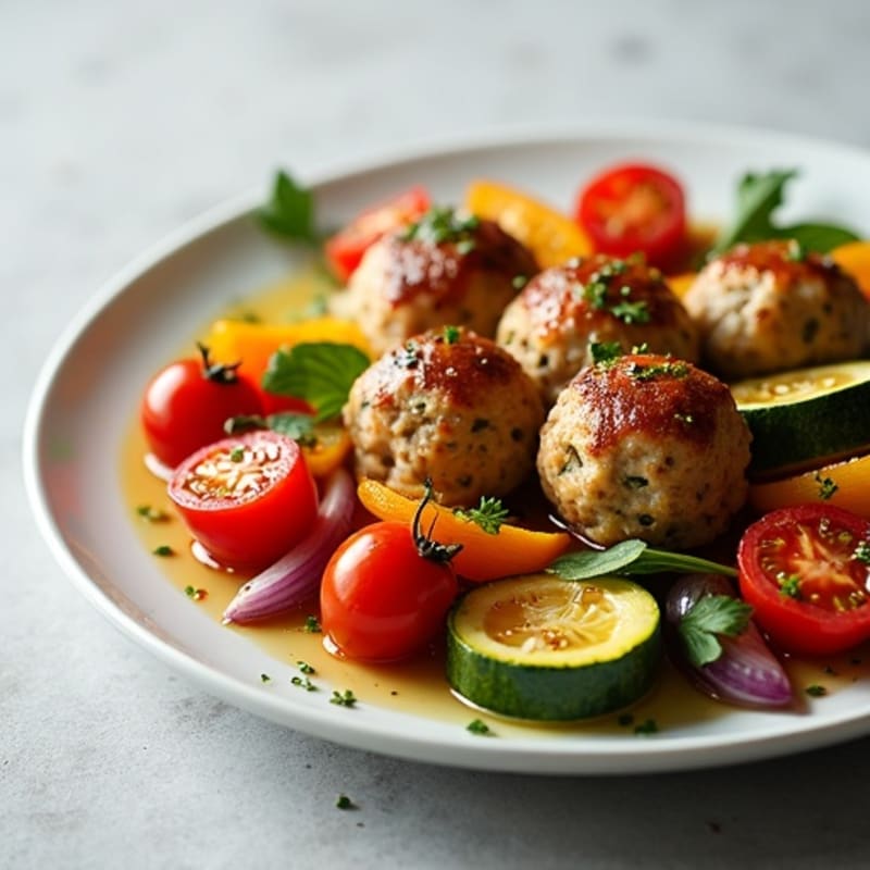 Herb-Seasoned Turkey Meatballs with Roasted Vegetables