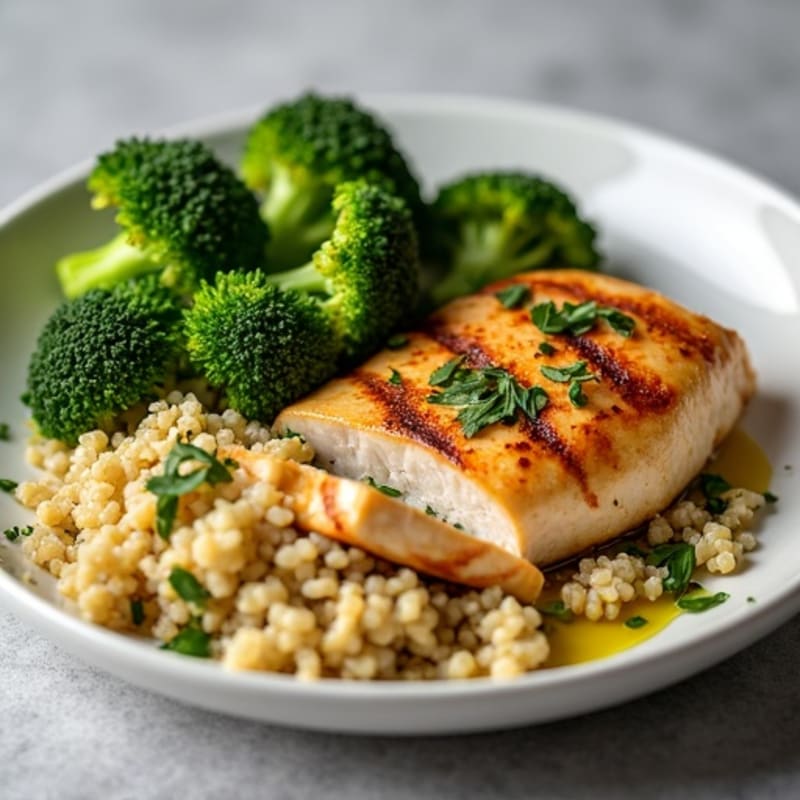 Grilled Chicken Breast with Quinoa and Roasted Broccoli
