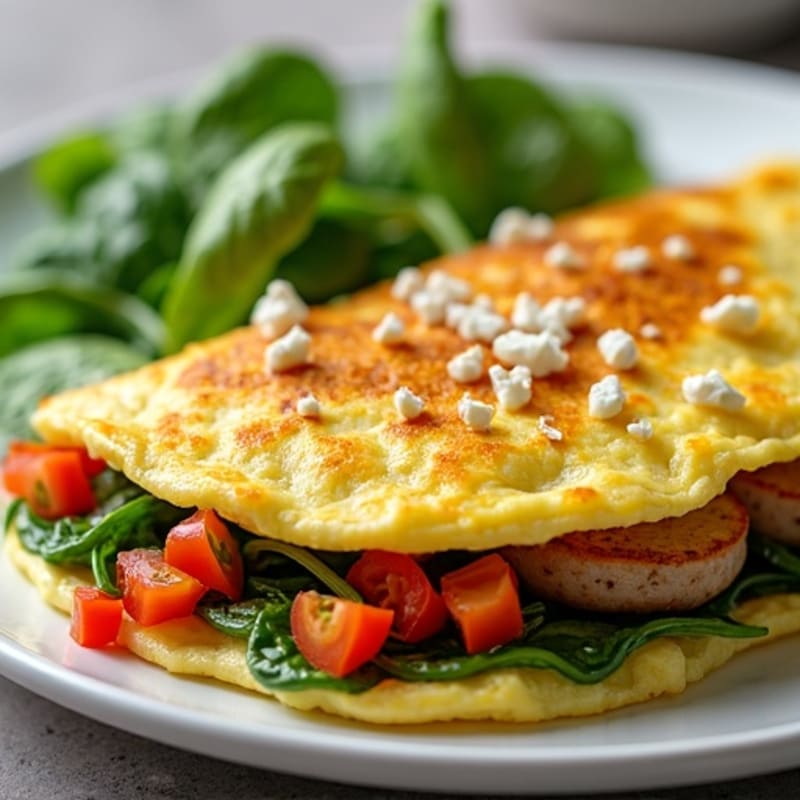 Egg White Spinach Omelette with Turkey Sausage