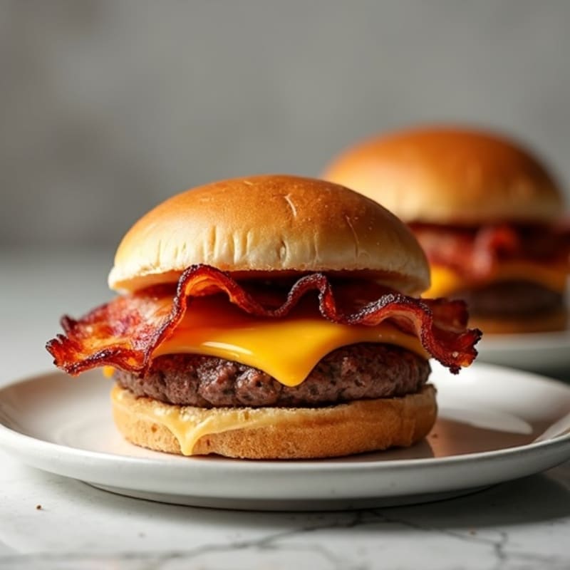 Lean Beef Burgers with Double Crispy Turkey Bacon and Melted Cheddar