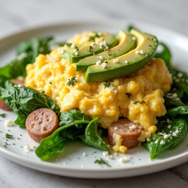Egg White Scramble with Turkey Sausage and Spinach