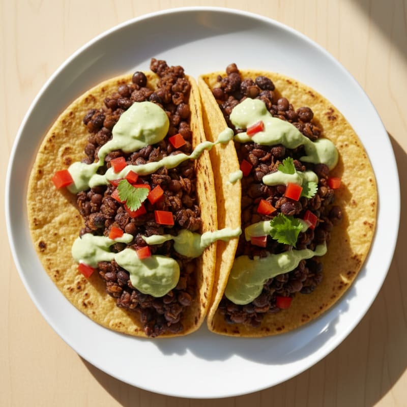 Crispy Black Bean and Veggie Tacos with Avocado Yogurt Drizzle
