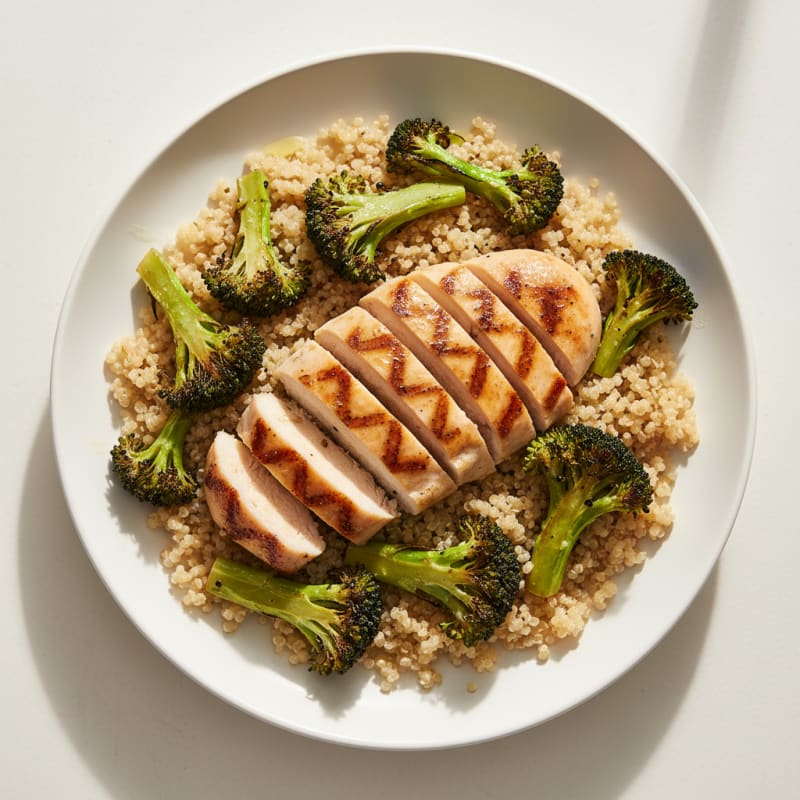 Grilled Chicken Breast with Quinoa and Roasted Broccoli