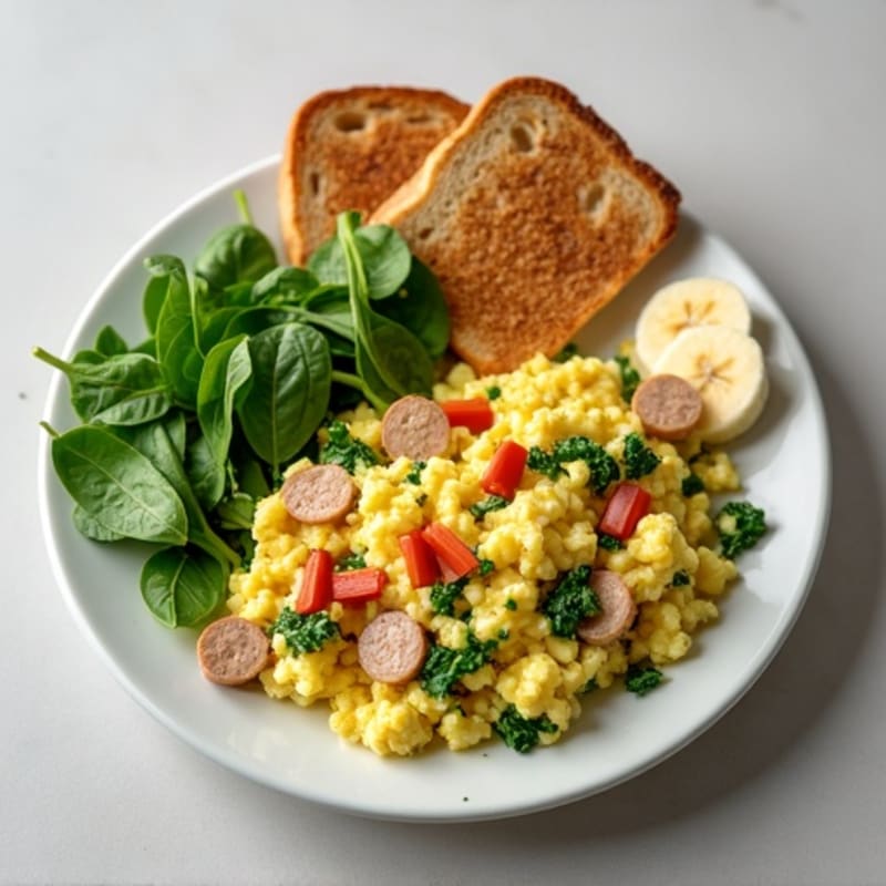 Egg White and Spinach Scramble with Turkey Sausage