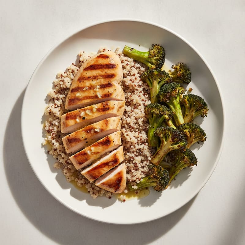 Grilled Chicken Breast with Quinoa and Roasted Broccoli