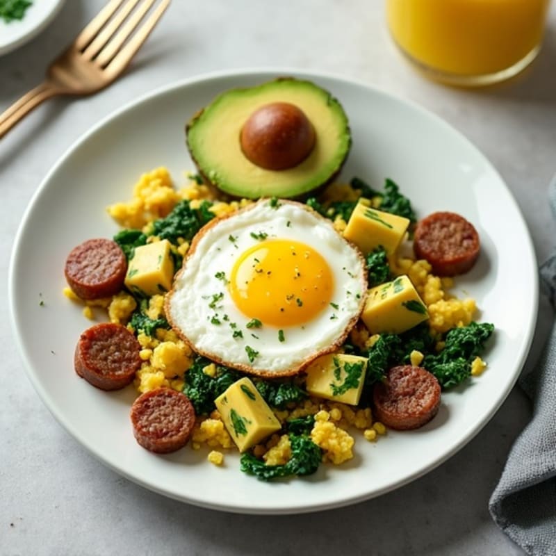 Cottage Cheese Scramble with Spinach and Turkey Sausage