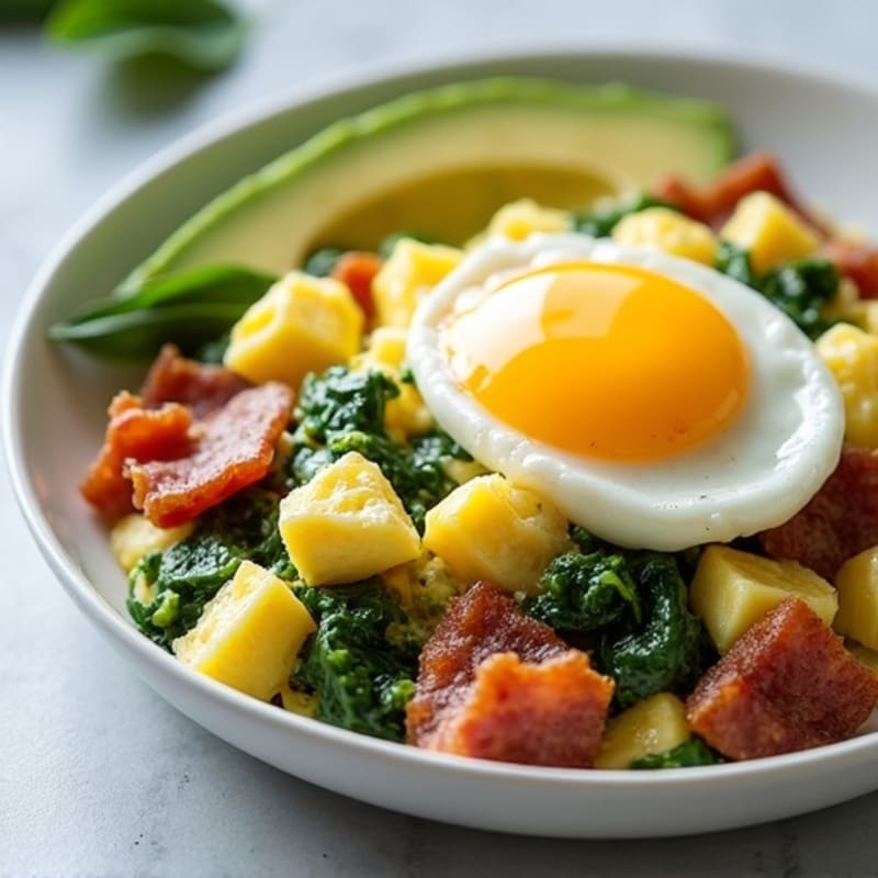 Cottage Cheese Scramble with Spinach and Turkey Bacon