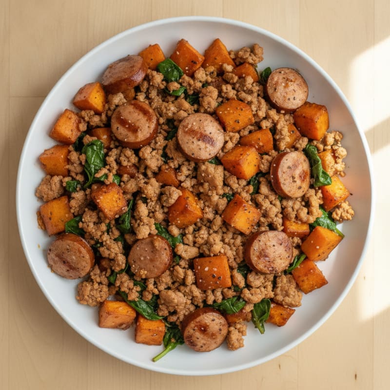 Ground Turkey and Chicken Sausage Sweet Potato Bowl