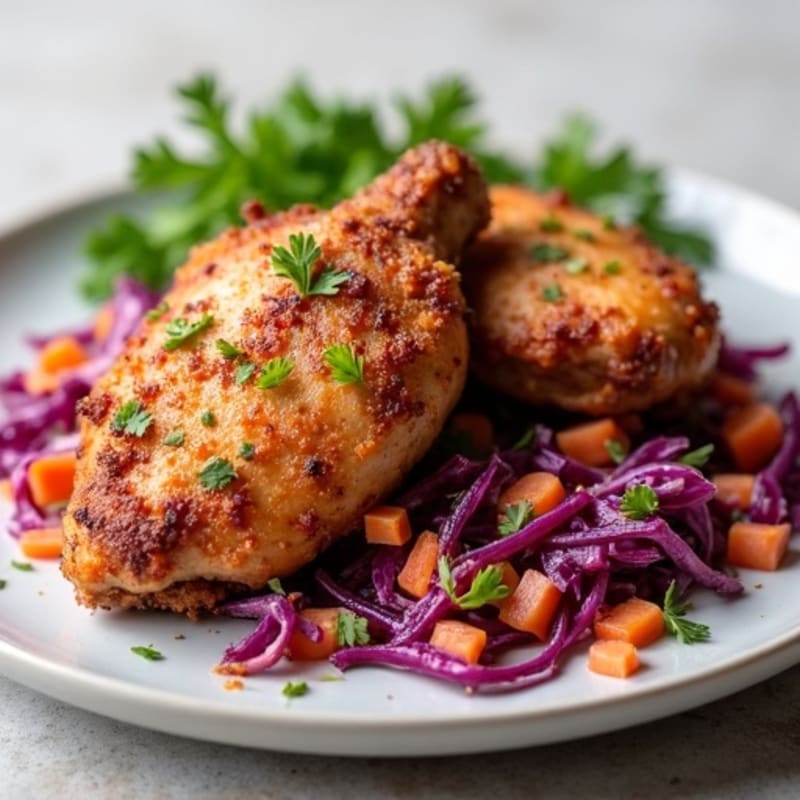Crispy Chicken Thighs with Tangy Red Cabbage Slaw