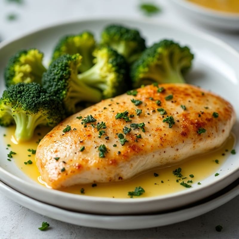 Garlic-Lemon Pan Seared Chicken with Roasted Broccoli