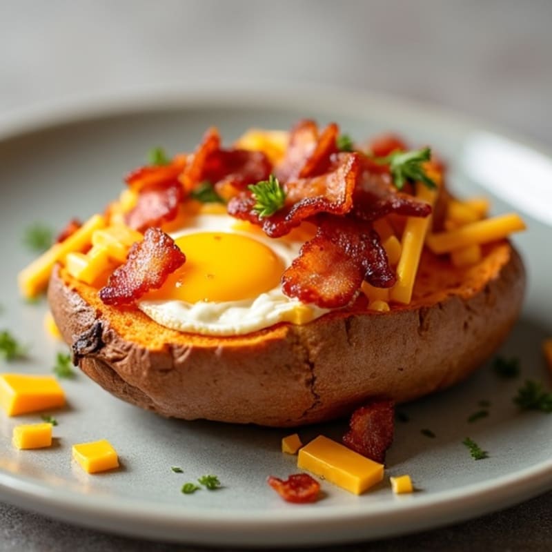 Crispy Bacon-Stuffed Sweet Potato with Sharp Cheddar