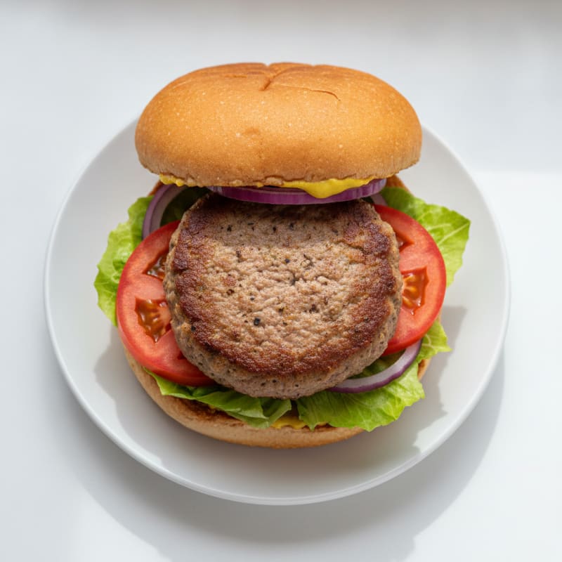 Classic Pan-Fried Beef Burger with Toasted Bun