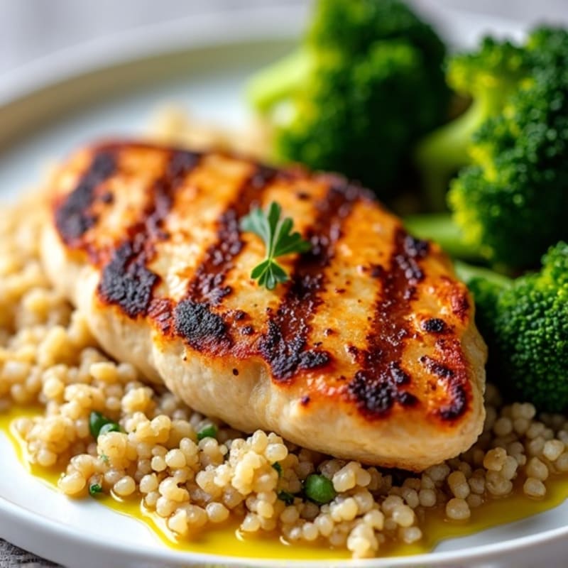 Grilled Chicken Breast with Quinoa and Roasted Broccoli