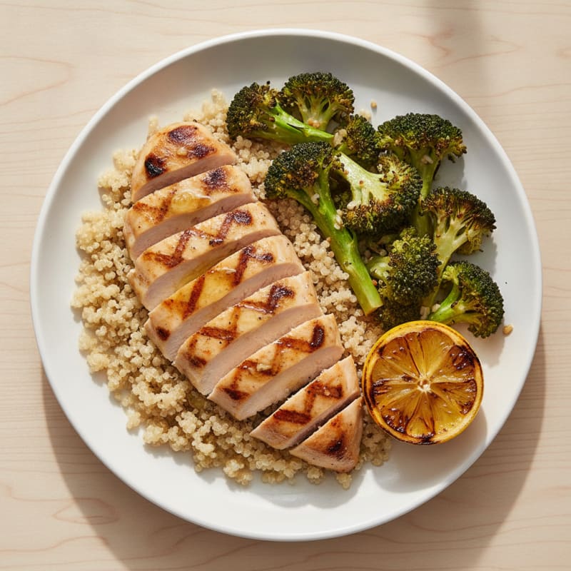 Grilled Chicken Breast with Quinoa and Roasted Broccoli