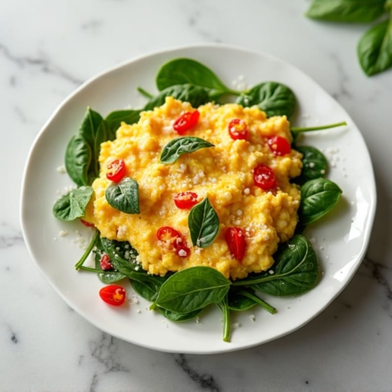 Fluffy Egg White Scramble with Fresh Spinach and Bell Peppers