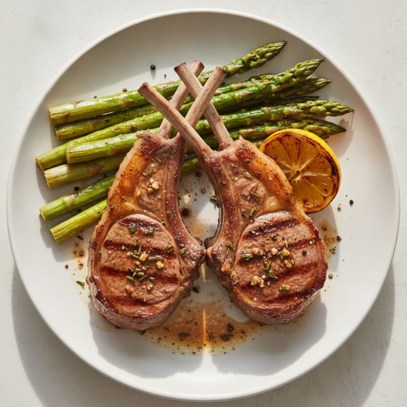Herb-Marinated Grilled Lamb Chops with Asparagus