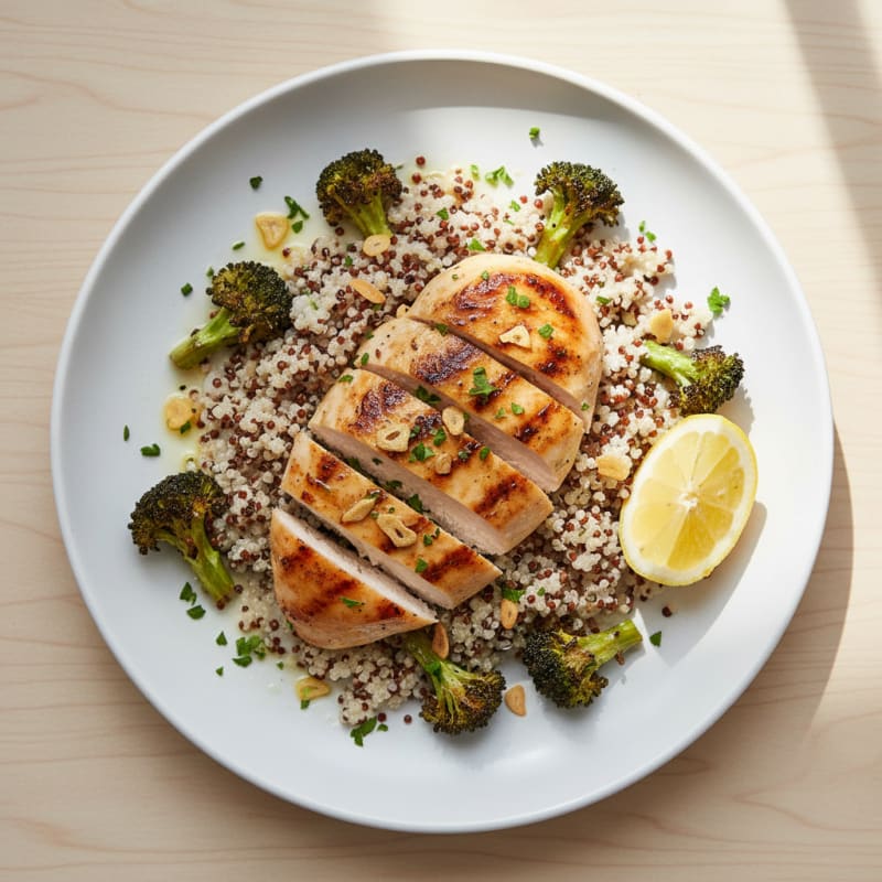 Grilled Chicken Breast with Quinoa and Roasted Broccoli