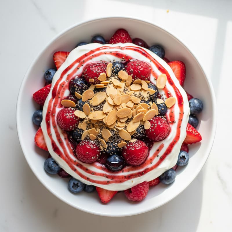 Greek Yogurt Protein Parfait with Mixed Berries and Almonds