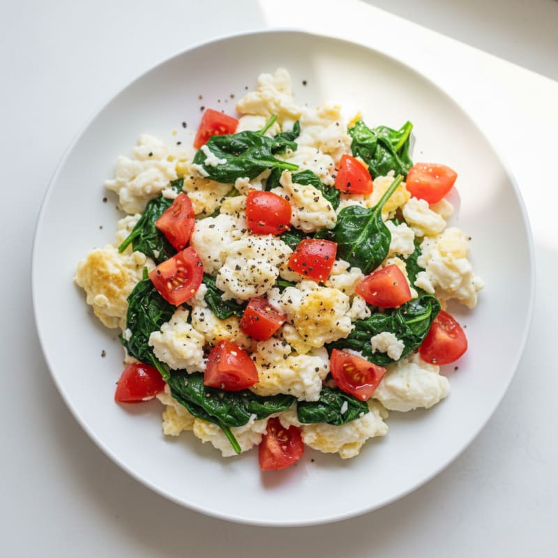 Egg White Spinach Scramble with Diced Tomatoes