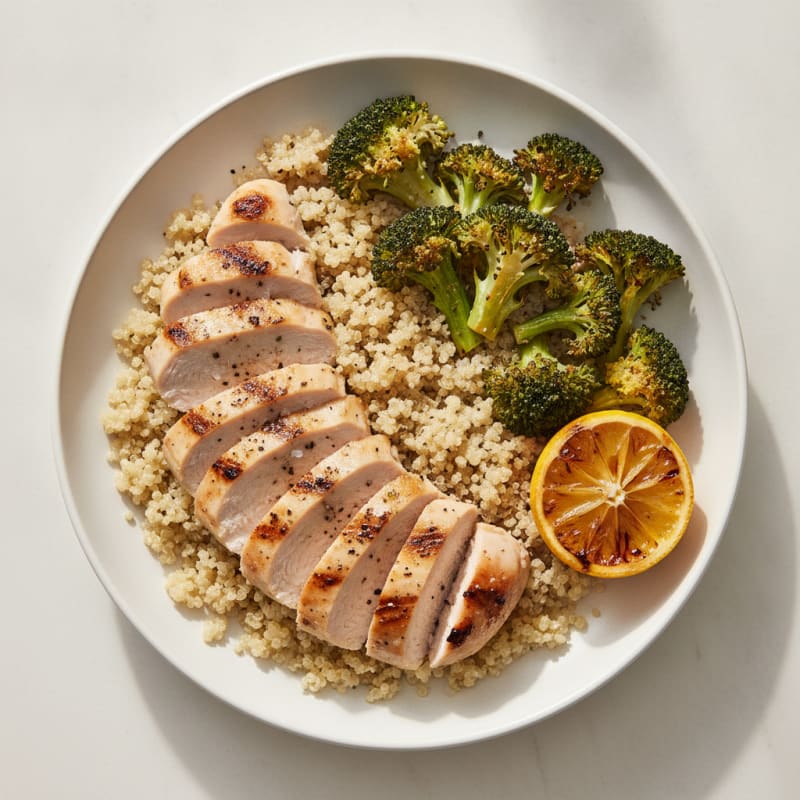 Grilled Chicken Breast with Quinoa and Roasted Broccoli