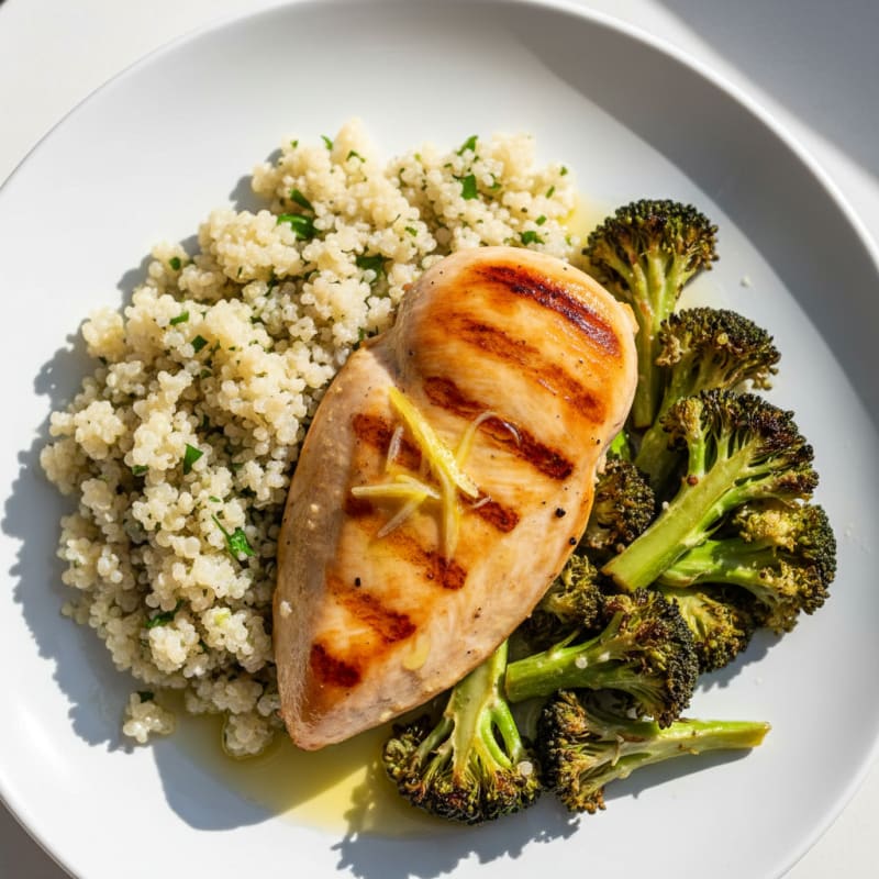 Grilled Chicken Breast with Quinoa and Roasted Broccoli