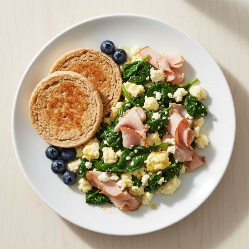 Cottage Cheese Scramble with Spinach and Smoked Turkey