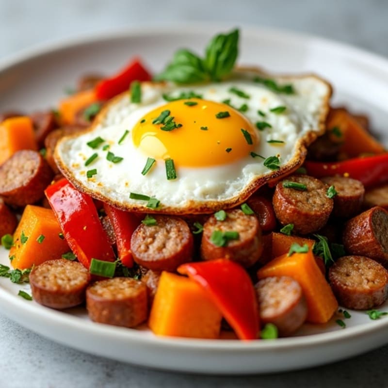 Crispy Sweet Potato and Chicken Sausage Hash with Fresh Herbs