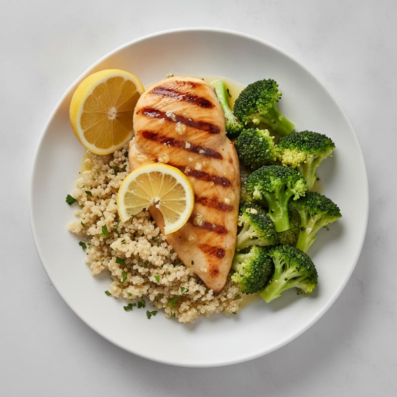 Grilled Chicken Breast with Quinoa and Steamed Broccoli