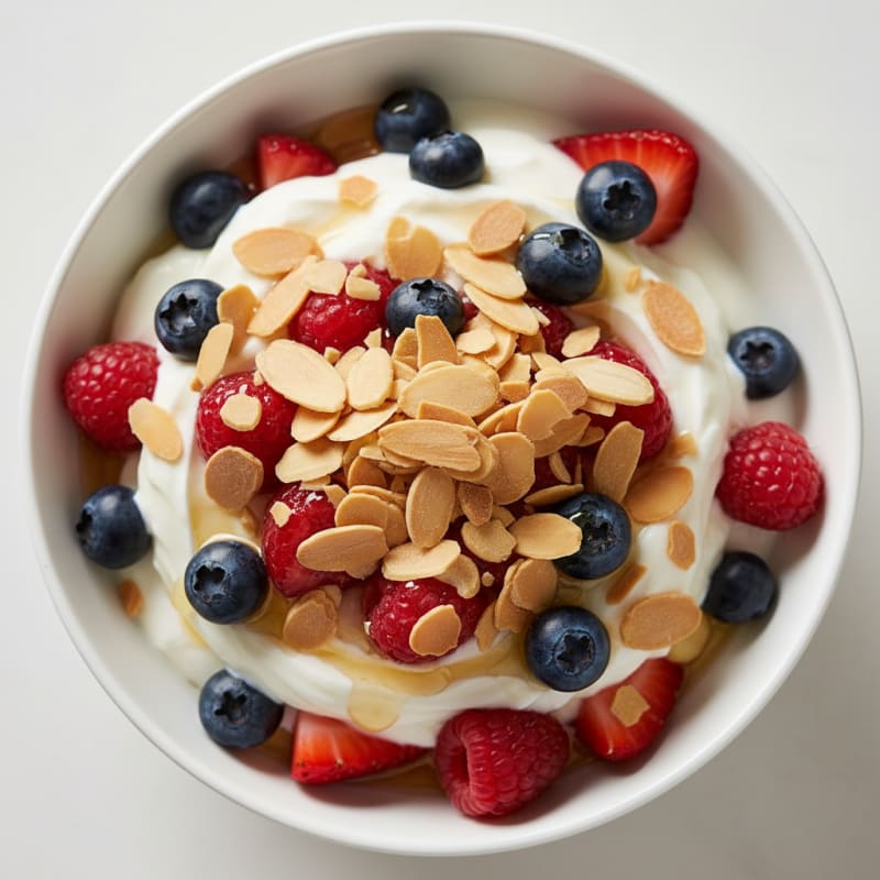 Creamy Greek Yogurt Parfait with Mixed Berries and Almonds
