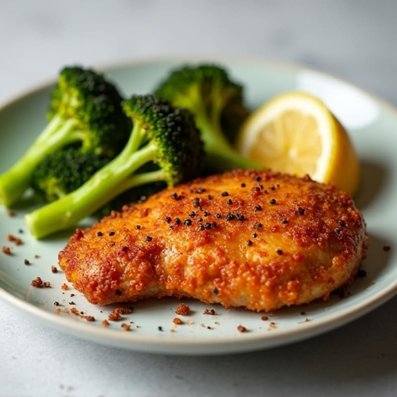Crispy Air-Fried Chicken with Roasted Broccoli