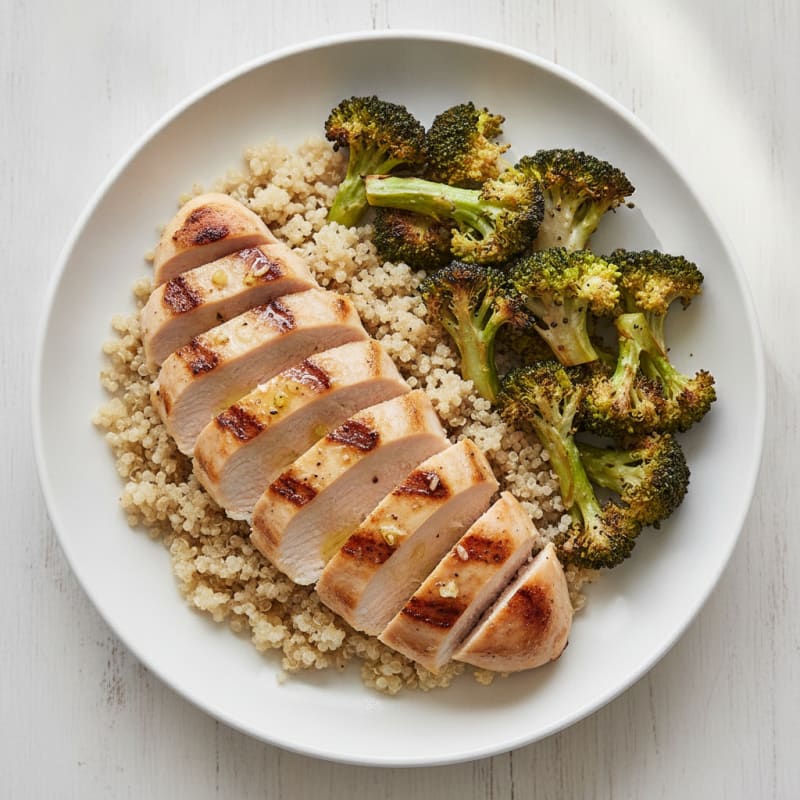 Grilled Chicken Breast with Quinoa and Roasted Broccoli